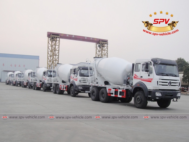 Front side view of 10 CBM North Benz Concrete Mixer Truck 6X4 